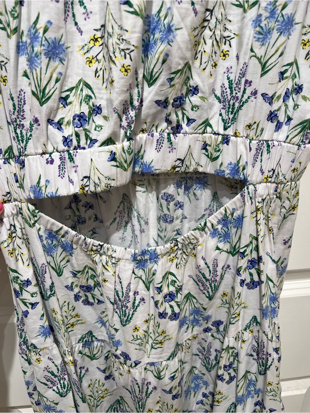 EUC LOFT Bouquet Back Cutout Midi Dress with Blue and Green Floral Print Sz SM - Picture 9 of 11